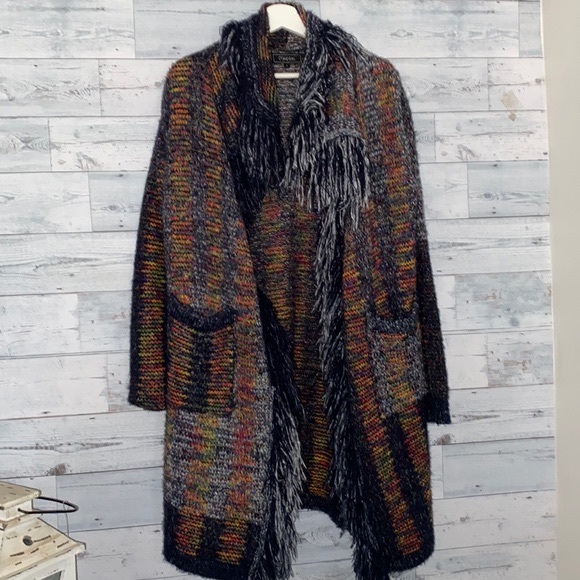 Minkas Multi Colour Long Sweater Cardigan Fringe Size S - Picture 1 of 13